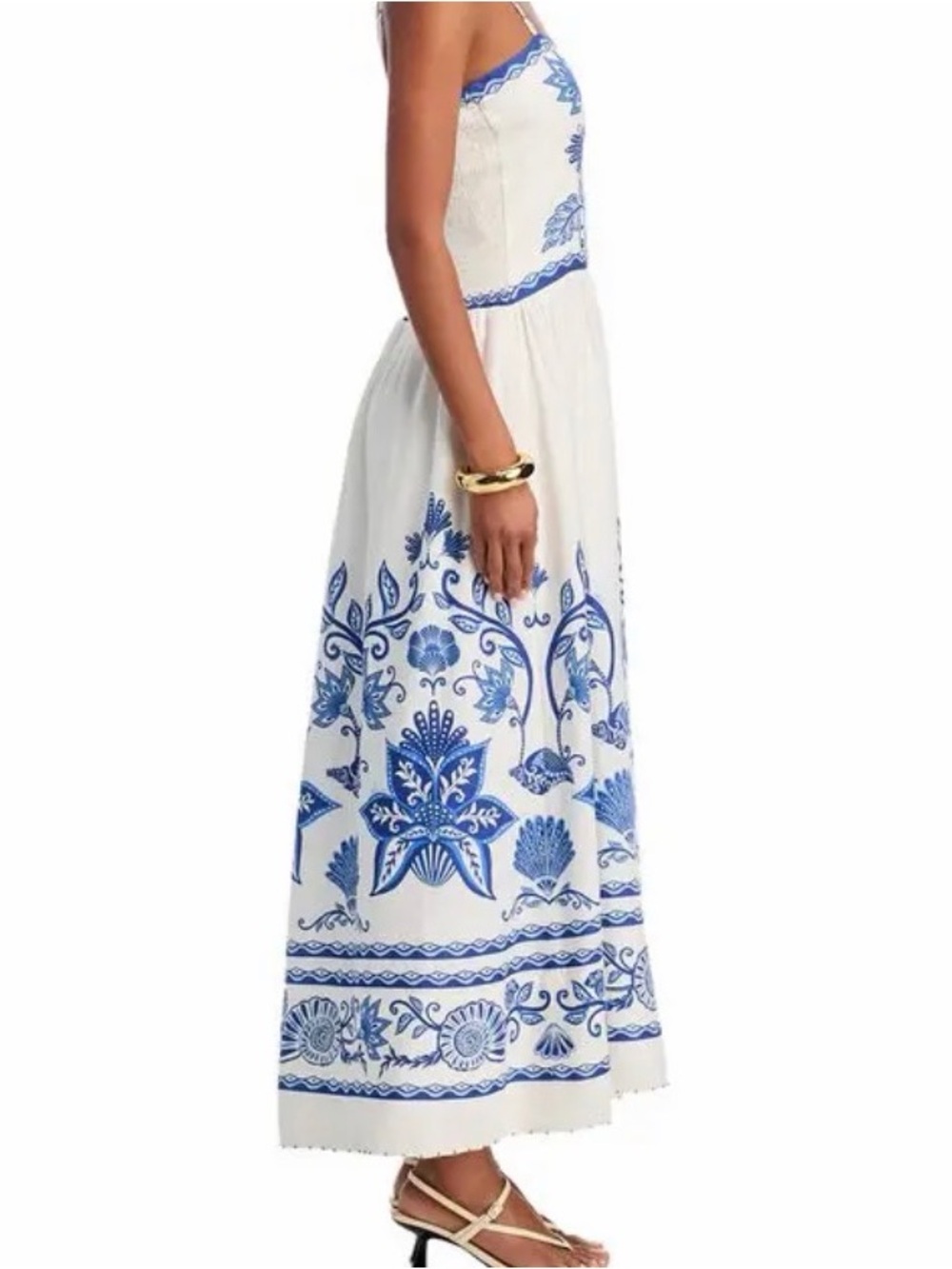 FARM Rio White Midi Dress with Blue Floral Embroidery - Picture 4 of 9